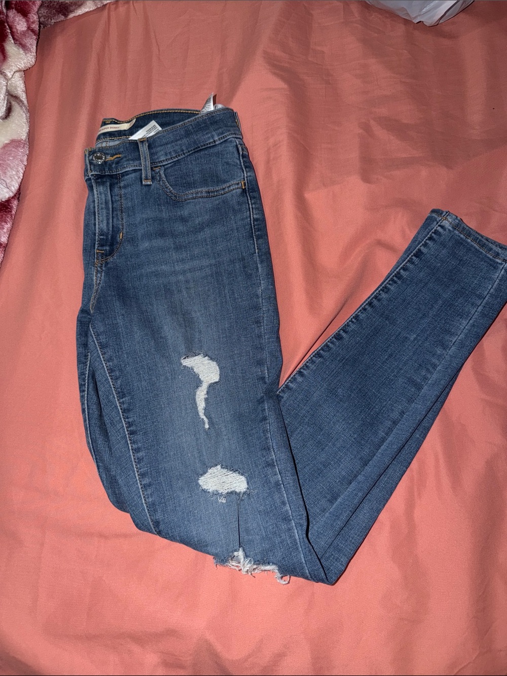 Levi's Women's Dark Blue Skinny Jeans with Distressed Knees